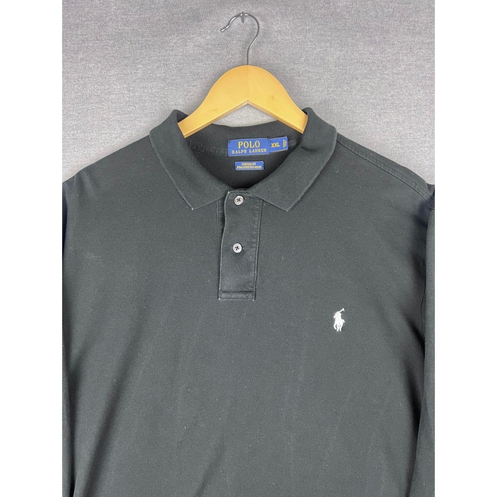 Polo Ralph Lauren Mens XXL Black Long Sleeve Pima Stretch Mesh Polo Shirt
